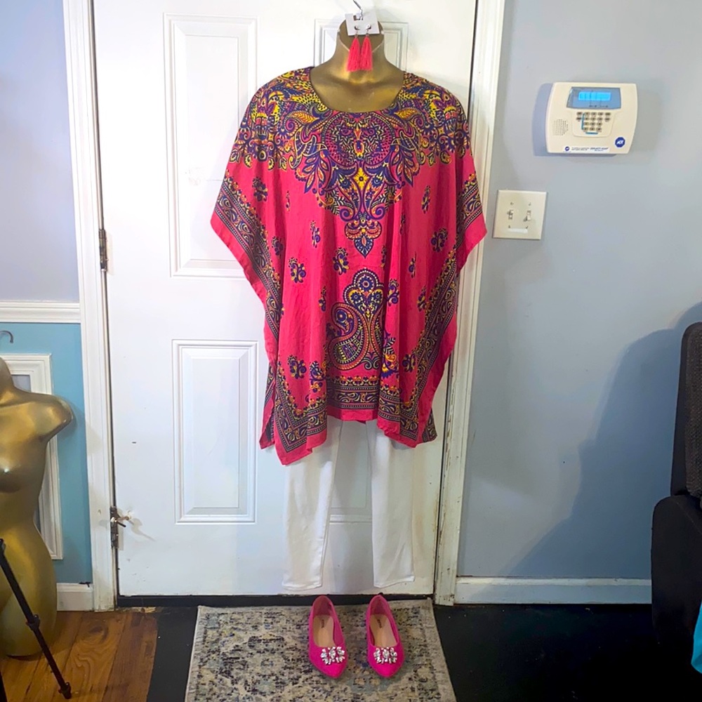 Handkerchief Pink Porcelain Print Tunic Coverup Top Blouse Shirt Kimono Shrug